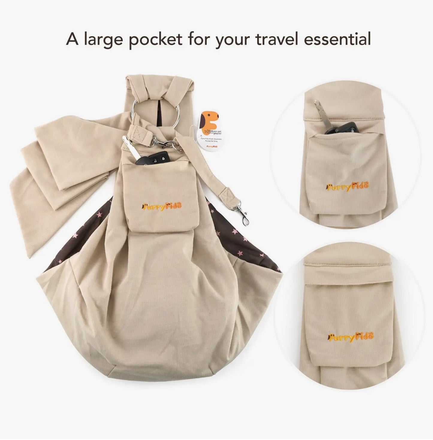 Khaki Adjustable and Reversible Pocket Pet Sling