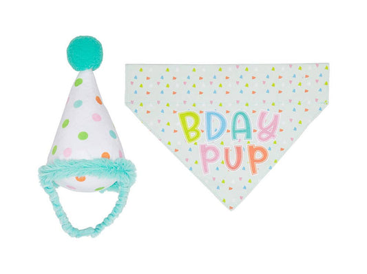 Birthday Pup Pet S/M Bandana Hat Set