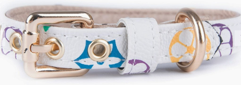 White - Designer LV Bowtie Cat Collar Pu Leather